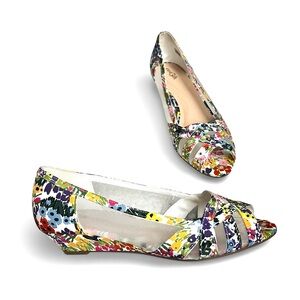 East 5th Peep Toe Floral Mesh Wedge Heel Shoes Women's 8.5W Fairy Spring Easter